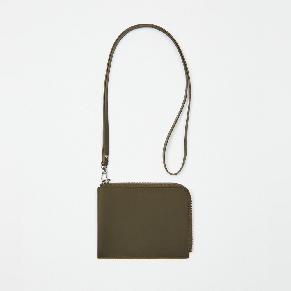 NWOT. Zara Man Green Rubberised Wallet with Neck Strap.